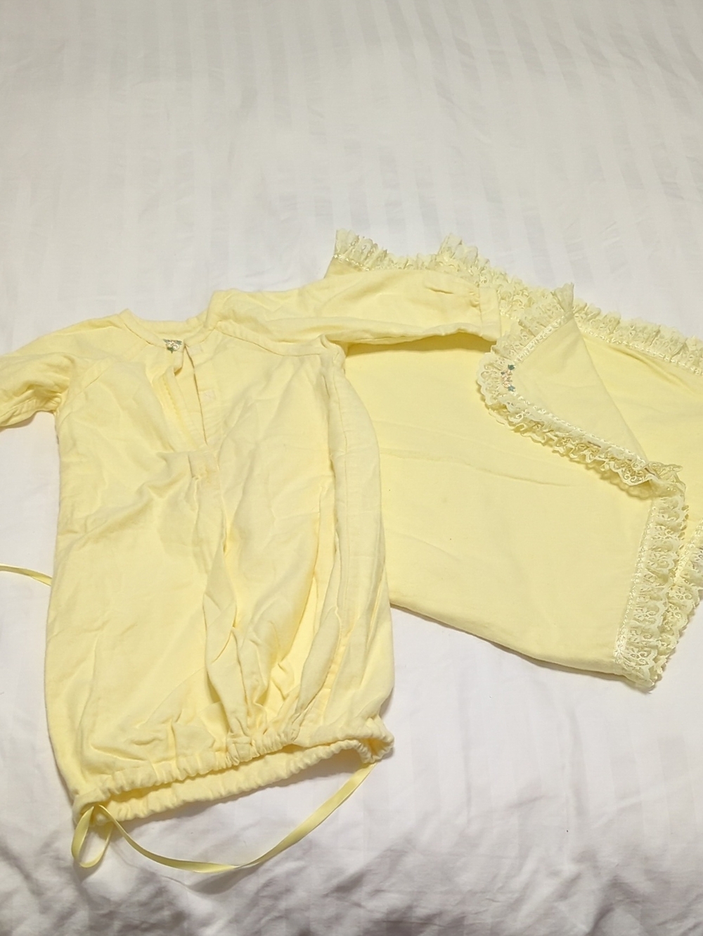 Pale Yellow Baby Gown and Matching Lace Blanket